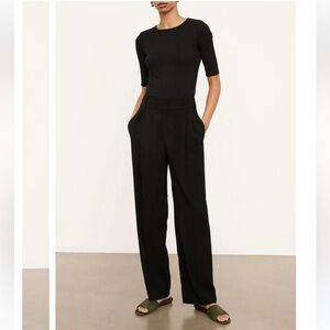 Vince High Waist Pleated Trouser (Size: 0) (Color: Black)